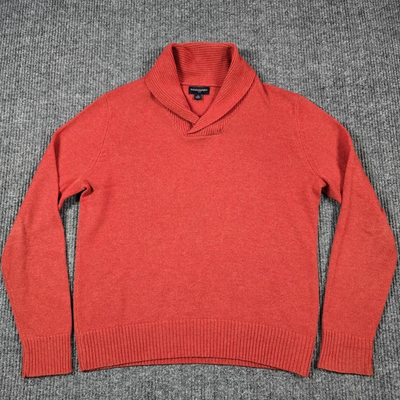 Banana Republic Sweater Mens Medium Orange Shawl Collar Lambswool Pullover Knit - Picture 1 of 11